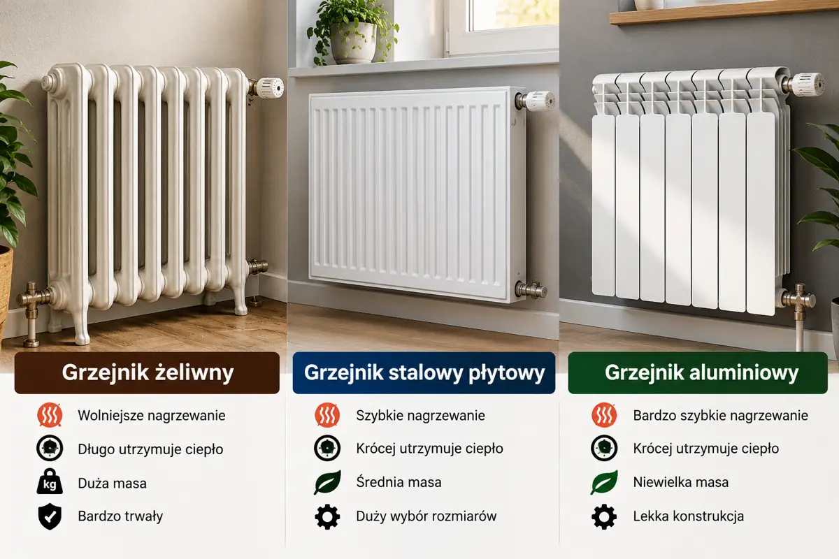 Instalacje CO Zielona Góra – porównanie grzejników żeliwnych, stalowych i aluminiowych